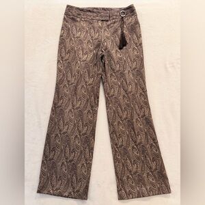 Evan Picone Women’s Paisley Stretch Pants Size 8 | Boho Wide Leg Brown